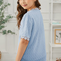 Girls Swiss Dot Spliced Lace Blouse