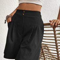 Pocketed Half Elastic Waist Shorts