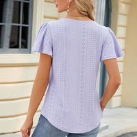 Eyelet Square Neck Short Sleeve T-Shirt