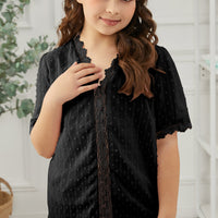 Girls Swiss Dot Spliced Lace Blouse