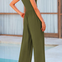 Mock Neck Sleeveless Wide Leg Jumpsuit