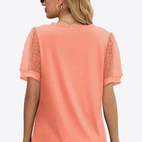 Swiss Dot Puff Sleeve V-Neck Tee