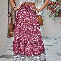 Full Size Tiered Printed Elastic Waist Skirt