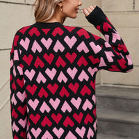 Angel Wings Contrast Heart Round Neck Sweater