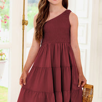 One-Shoulder Sleeveless Tiered Dress