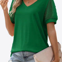 Swiss Dot Puff Sleeve V-Neck Tee