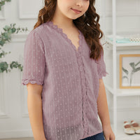 Girls Swiss Dot Spliced Lace Blouse