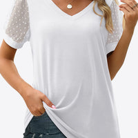 Swiss Dot Puff Sleeve V-Neck Tee