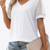 Swiss Dot Puff Sleeve V-Neck Tee