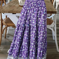 Full Size Tiered Printed Elastic Waist Skirt