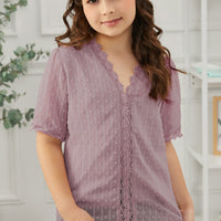 Girls Swiss Dot Spliced Lace Blouse