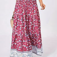 Full Size Tiered Printed Elastic Waist Skirt