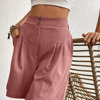 Pocketed Half Elastic Waist Shorts