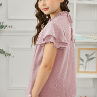 Girls Swiss Dot Smocked Flutter Sleeve Blouse