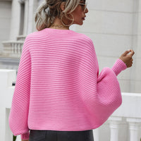 Woven Right Horizontal Ribbing Dolman Sleeve Sweater