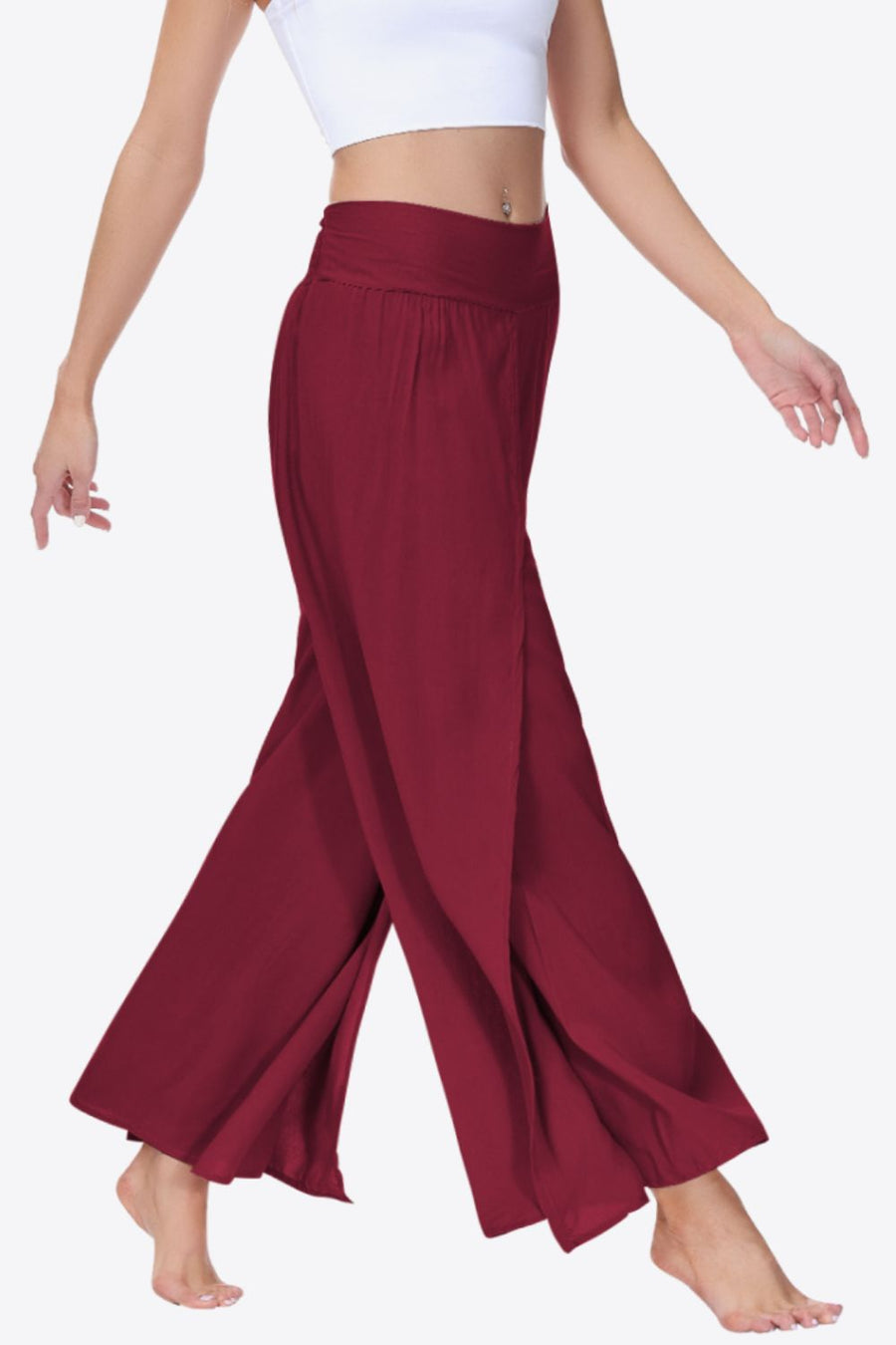 Smocked Split Wide Leg Long Pants