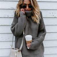 Turtleneck Dropped Shoulder Slit Sweater