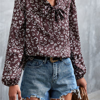 Printed Tie Neck Puff Sleeve Blouse