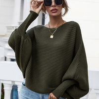 Woven Right Horizontal Ribbing Dolman Sleeve Sweater