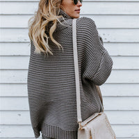 Turtleneck Dropped Shoulder Slit Sweater