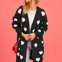 Heart Graphic Open Front Cardigan with Pockets