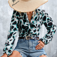 Printed Tie Neck Puff Sleeve Blouse