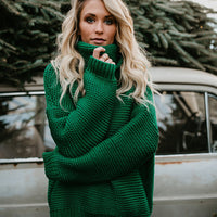 Turtleneck Dropped Shoulder Slit Sweater