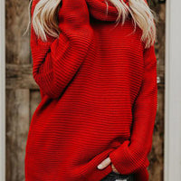 Turtleneck Dropped Shoulder Slit Sweater