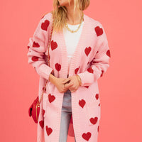 Heart Graphic Open Front Cardigan with Pockets