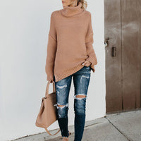 Turtleneck Dropped Shoulder Slit Sweater