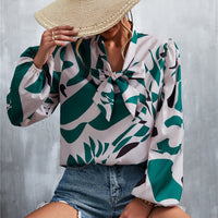 Printed Tie Neck Puff Sleeve Blouse