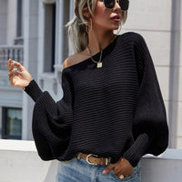 Woven Right Horizontal Ribbing Dolman Sleeve Sweater