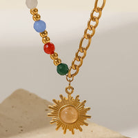 Opal Sun Shape Pendant Necklace