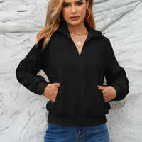 Zip Up Collared Neck Long Sleeve Jacket