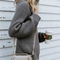 Turtleneck Dropped Shoulder Slit Sweater