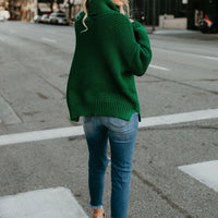 Turtleneck Dropped Shoulder Slit Sweater