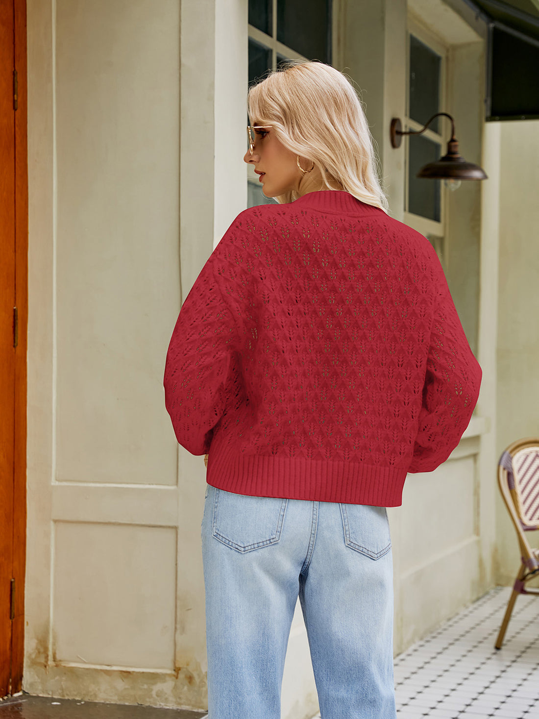 Openwork Round Neck Sweater