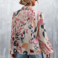 Printed Tie Neck Puff Sleeve Blouse