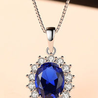 Synthetic Sapphire Pendant 925 Sterling Silver Necklace