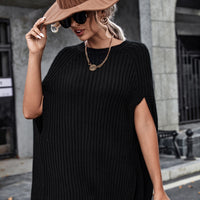 Ribbed Round Neck Slit Sleeve Knit Top